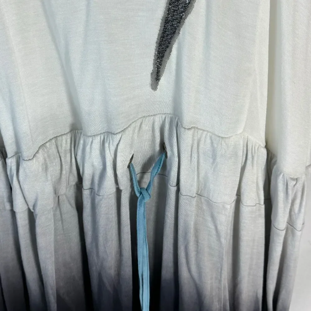 Desigual‎ White/Blue/Black Drawstring Waist Sequin Detailed Bodice Dress Sz S